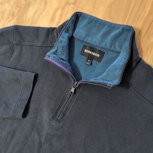 Bonobos Womens L  Sweater Navy Blue Long‎ Sleeve Half Zip Tight Knit Peru